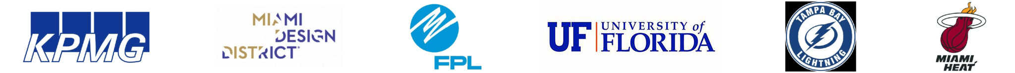 Client logos including KPMG, Miami Design District, FPL, University of Florida, Tampa Bay Lightning, and Miami Heat